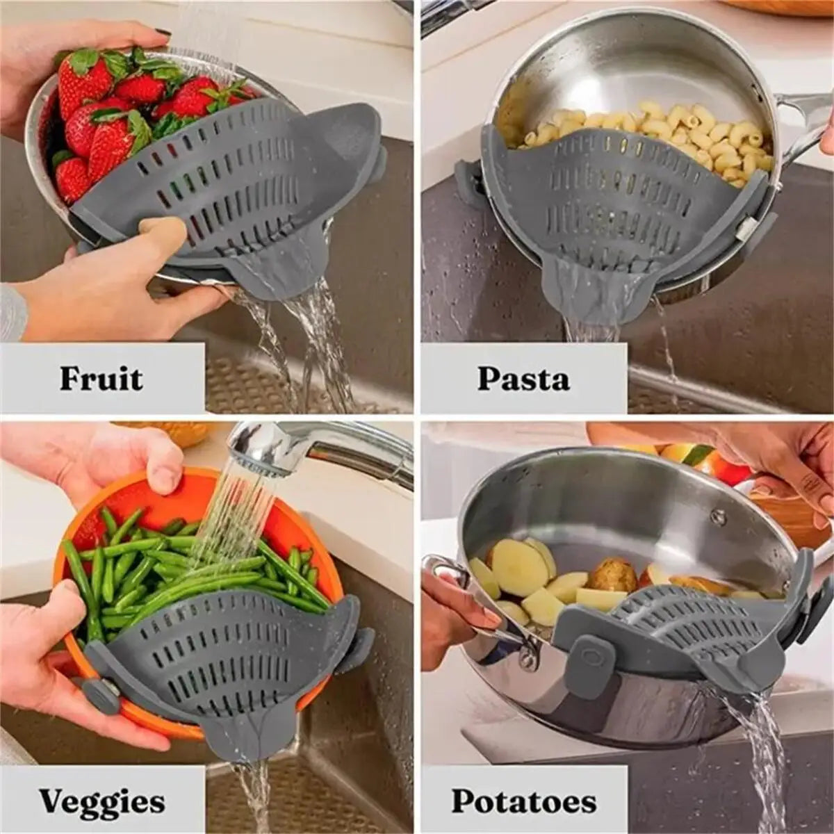 1Pc, Strainer, Pot Strainer, Adjustable Clip on Strainer for Pots Pans and Bowls, Kitchen Pot Strainer