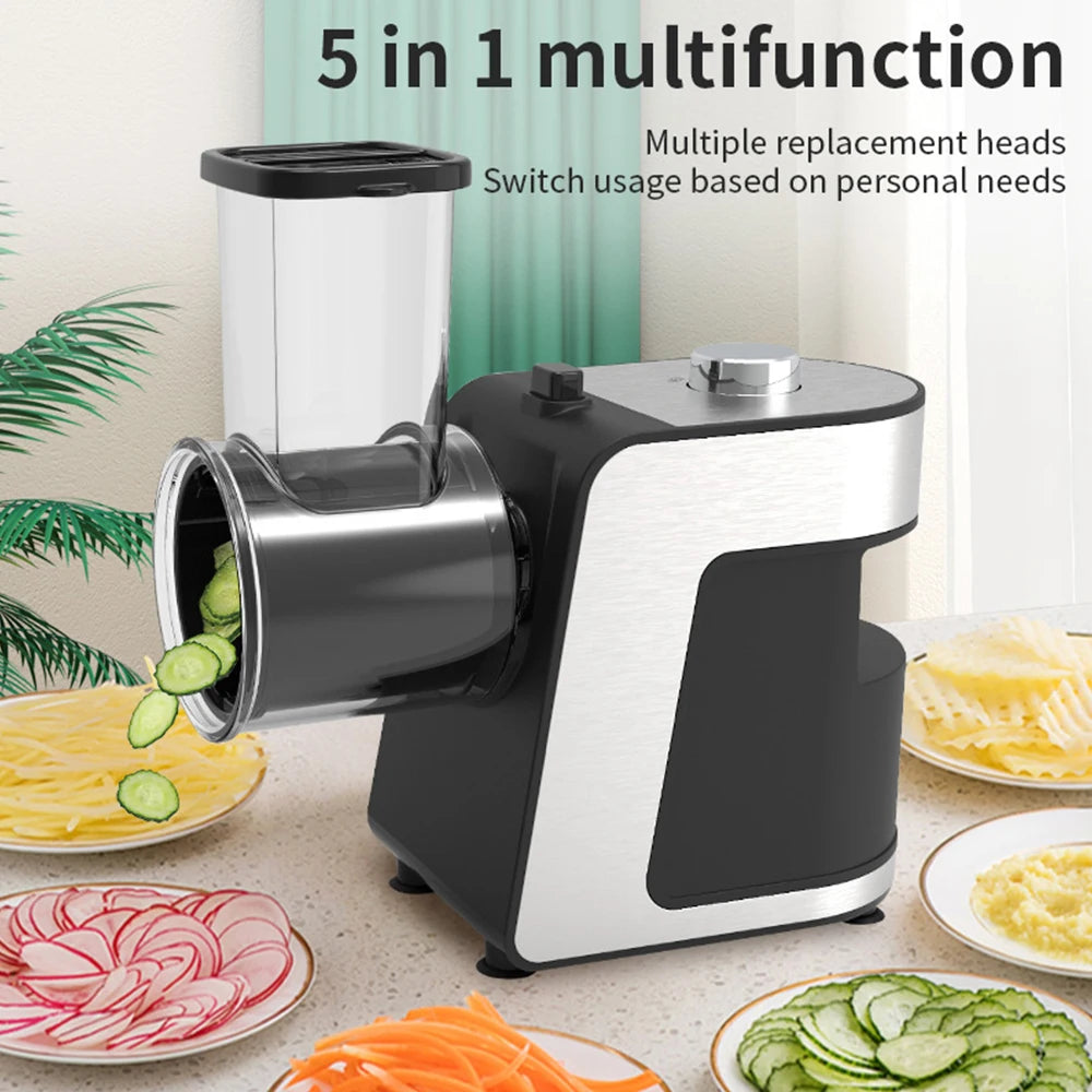 Professional title: "1000W Electric Vegetable Cutter with 5 Stainless Steel Blades - Multifunctional Slicer for Potatoes, Cucumbers, Carrots, and More - 220V Food Processor"