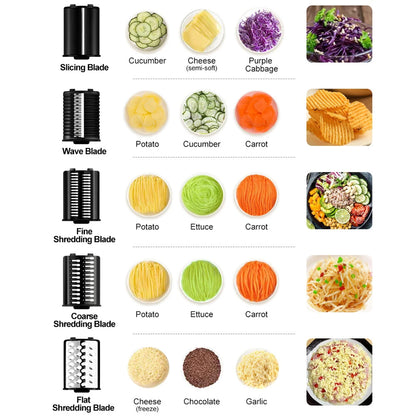 Professional title: "1000W Electric Vegetable Cutter with 5 Stainless Steel Blades - Multifunctional Slicer for Potatoes, Cucumbers, Carrots, and More - 220V Food Processor"