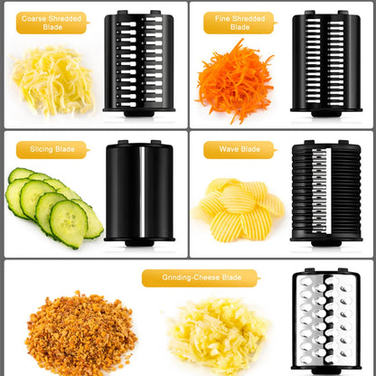 Professional title: "1000W Electric Vegetable Cutter with 5 Stainless Steel Blades - Multifunctional Slicer for Potatoes, Cucumbers, Carrots, and More - 220V Food Processor"