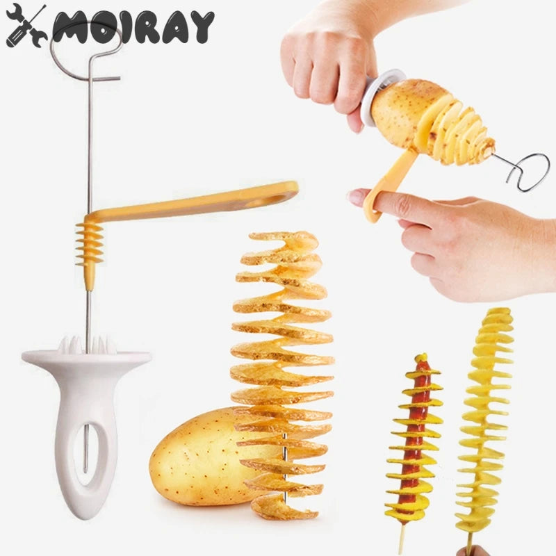 Spiral Potato Cutter Twisted Slice Potato Tower Whirlwind Potato Cut Diy Creative Fruit and Vegetable Spiral Slicer for Kitchen